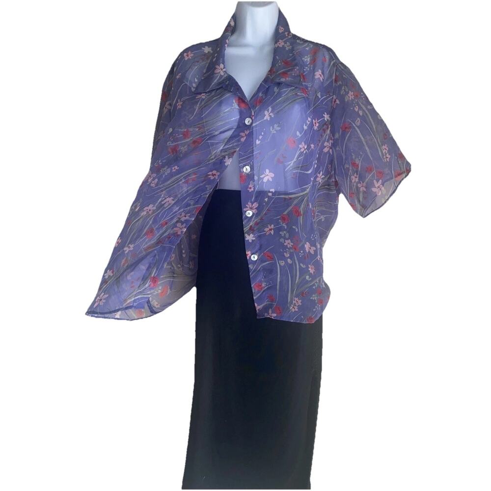 Believe Women's Plus Size Floral Tropical Flowy Sheer Button Up Blouse Top 22W